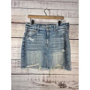 American Eagle Outfitters Light Blue Distressed Mini Skirt